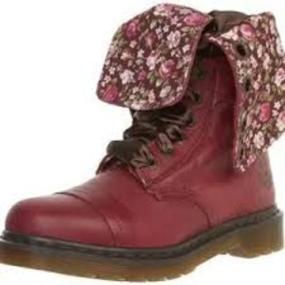 Dr. Martens Women's Triumph 1914 W Eye Cherry Red Floral Fold Over US 8.5 RARE - Picture 11 of 11